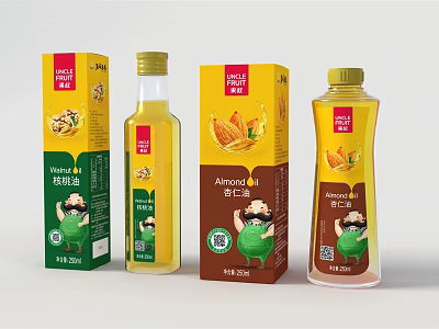 Almond And Camellia Edible Oil Products With Bottle And Box Packaging 3d model