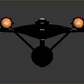 Black Disc Shaped Spaceship Model With Twin Engines And Orange Lights