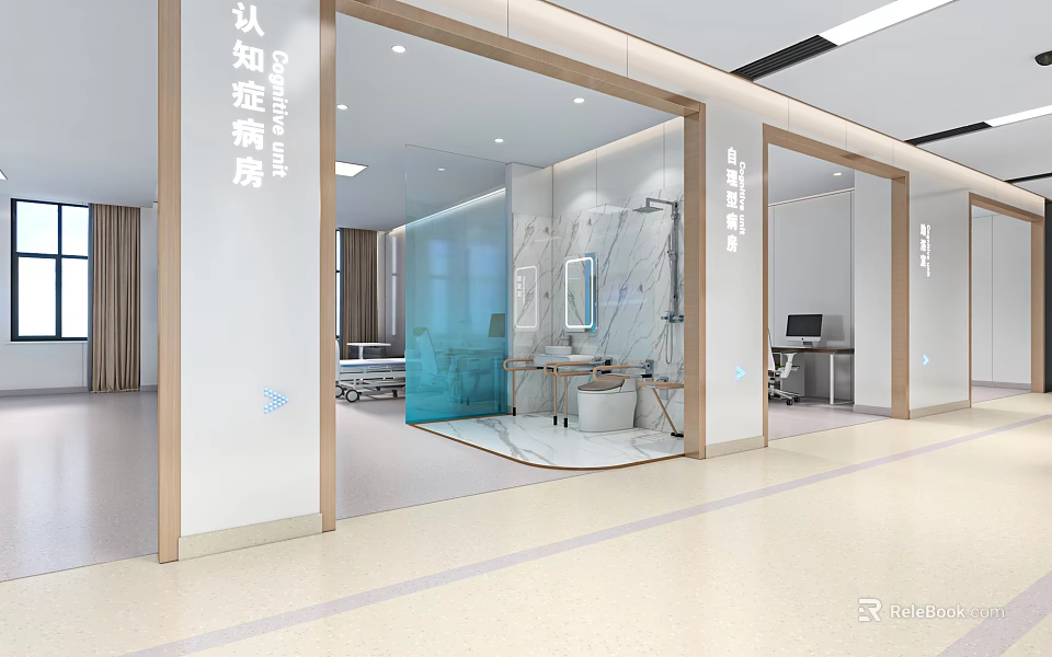 Hospital Outpatient Dementia Ward Modern Interior With Comfortable Beds And Medical Facilities 3d model 