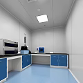 Organized Specialty Store Interior With Blue Shelves White Walls And Ceiling Lights