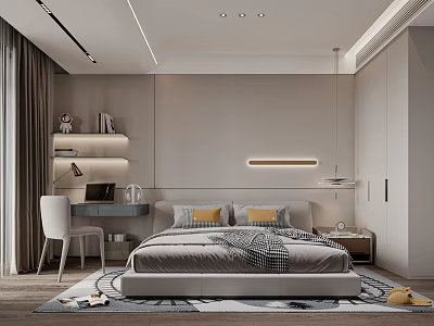 Modern Kids Bedroom Interior With Bed Study Desk And Chair 3d model