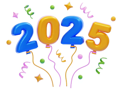 2025 Decorative Ornament Set with Number Balloons Colorful Streamers Stars and Dots 3d model