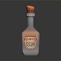 Shiny Silver Rum Bottle With Orange Cork Stopper And Vintage Label