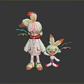 Cartoon Character And Rabbit Creature In White Coat With Orange Accents And Playful Expressions