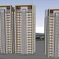 Modern High Rise Residential Buildings With Structured Window Facade Design 3d model