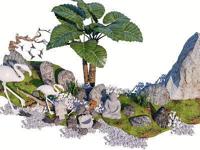 New Chinese style landscape sketch dry landscape Zen landscape rockery waterscape stone 3d model