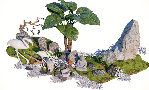 New Chinese style landscape sketch dry landscape Zen landscape rockery waterscape stone 3d model