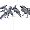 Game and Movie Character Two Dragon Creatures with Winged Bodies and Purple Accents
