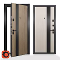 Modern Sleek Swing Doors With Natural Wood Grain And Black Strips Design
