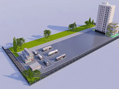 Modern Urban Landscape Design With Green Area Trees Parking Lot And High rise Building 3d model