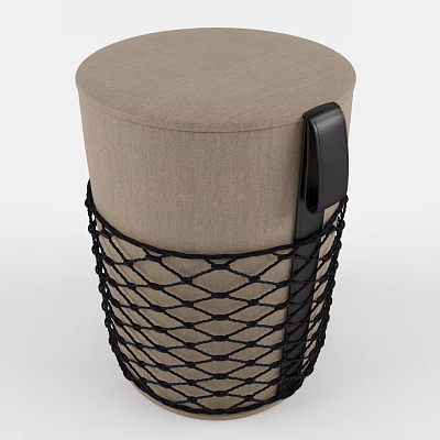 Modern Beige Ottoman With Black Handle And Functional Black Mesh Base 3d model