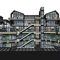 Modern Commercial Street Design With Multiple Floors Glass Facades Balconies And Staircases
