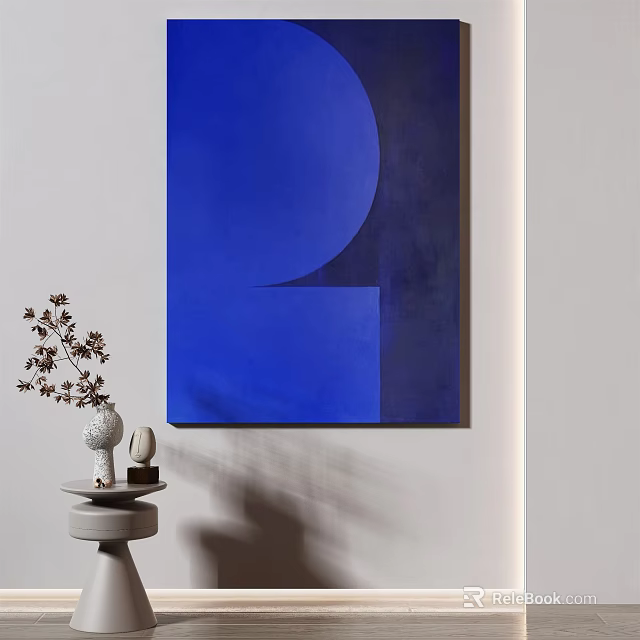 Abstract Painting With Blue Geometric Shapes On White Wall And Decorative Elements 3d model