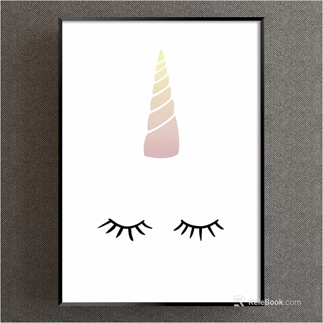 Minimalist Pastel Gradient Unicorn Horn With Eyelashes Framed Wall Decor Design 3d model 
