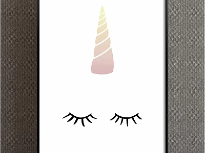 Minimalist Pastel Gradient Unicorn Horn With Eyelashes Framed Wall Decor Design 3d model