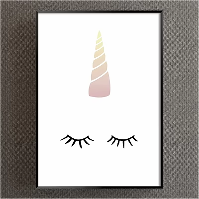 Minimalist Pastel Gradient Unicorn Horn With Eyelashes Framed Wall Decor Design 3d model