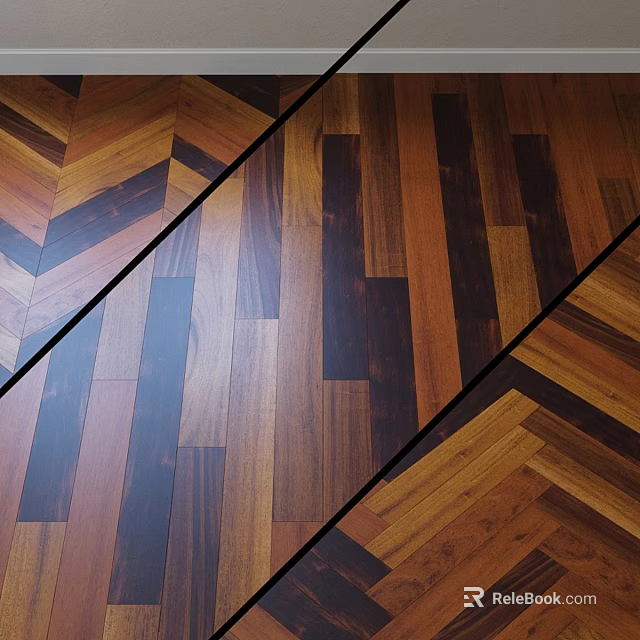 Wooden Floor Components With Herringbone And Straight Plank Patterns And Natural Wood Tones 3d model 