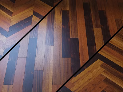 Wooden Floor Components With Herringbone And Straight Plank Patterns And Natural Wood Tones 3d model