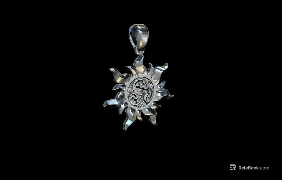 Silver Sun Shaped Jewelry Pendant With Intricate Yin Yang Symbol Design 3d model 