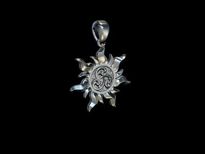 Silver Sun Shaped Jewelry Pendant With Intricate Yin Yang Symbol Design 3d model