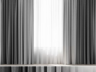 Modern Grey Curtains With Sheer White Panels For Window Decoration 3d model