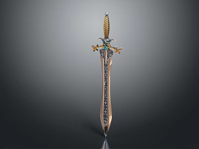 Ornate Decorative Sword With Golden Hilt Cross Shaped Pommel Gemstone Inlays And Engraved Blade 3d model