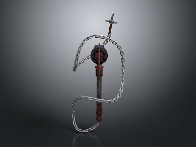 Medieval Spiked Chain Weapon With Coiled Metal Chain And Decorative Head 3d model