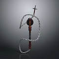 Medieval Spiked Chain Weapon With Coiled Metal Chain And Decorative Head