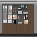 Modern Wooden Office Cabinet With Shelves Books Folders Globe And Plant
