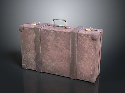 Classic Brown Vintage Leather Suitcase With Metal Handle And Strap Details 3d model