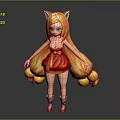 Game And Movie Character With Fox Ears Long Golden Hair And Red Dress