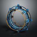 Blue Circular Structural Industrial Equipment With Metal Components And Yellow Cables 3d model