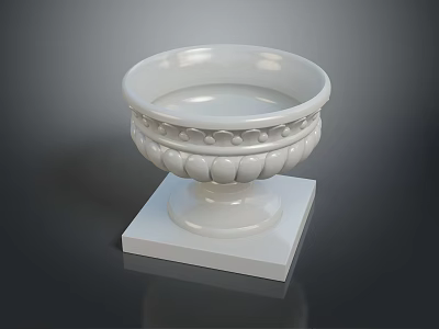 White Decorative Bowl With Ornate Base And Square Pedestal Stand 3d model