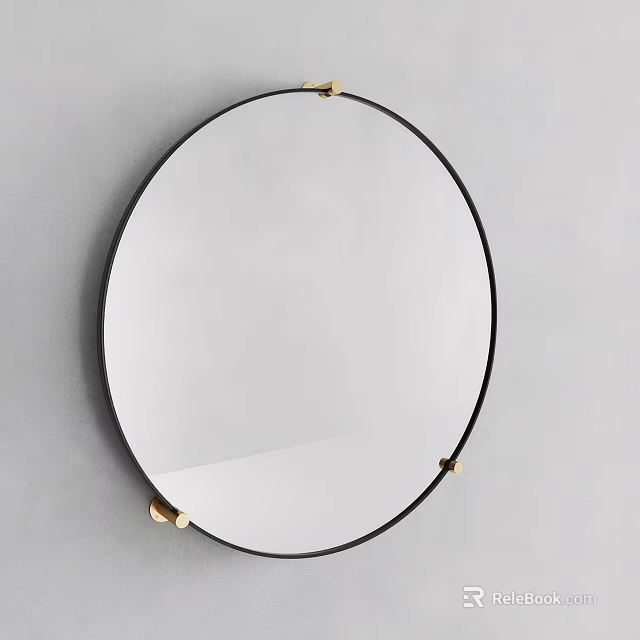 Round Wall Mounted Mirror With Black Frame And Gold Accents In Modern Interior Design 3d model 