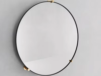 Round Wall Mounted Mirror With Black Frame And Gold Accents In Modern Interior Design 3d model