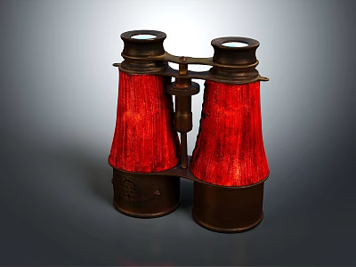 Commercial Binoculars with Vintage Design Red Fabric Covers and Metal Construction for Business 3d model