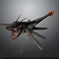 Fierce Creature with Open Mouth Sharp Teeth Horn Like Appendages Multiple Limbs Red Tail Tip 3d model