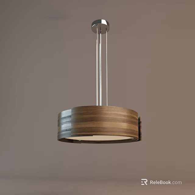 Contemporary Wooden Pendant Light With Sleek Metal Rods And Round Shade In Room Interior 3d model 