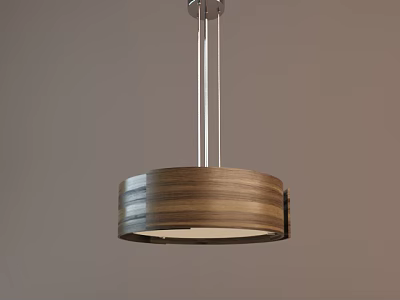 Contemporary Wooden Pendant Light With Sleek Metal Rods And Round Shade In Room Interior 3d model