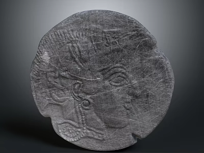 Ancient Circular Stone Relief Sculpture With Detailed Human Head Profile And Artistic Design 3d model