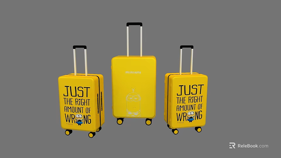 Yellow Minions Suitcases with Just The Right Amount Of Wrong Print and Telescopic Handles 3d model 