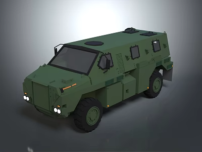 Military Green Armored Vehicle With Protective Body And Large Wheels 3d model