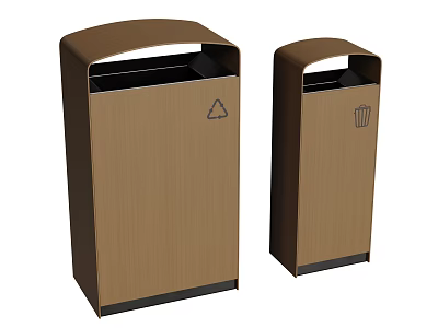 Hardware Tools Two Brown Metal Trash Bins With Recycling Symbols 3d model