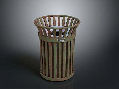 Building Facility Trash Can With Vertical Slats Green Brown Metal Design 3d model