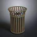 Building Facility Trash Can With Vertical Slats Green Brown Metal Design