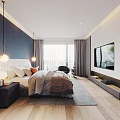 Modern Bedroom Interior Design With Scallop Headboard Pendant Lights And Wooden Flooring