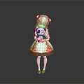 Anime Character Woman With Long White Hair Red Eyes White Red Dress And Panda Plush
