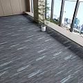 Gray Striped Carpet in Bright Indoor Space with Large Windows City View and Green Plant