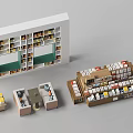 White Background Wall With Grid Shelves Books And Mini Display Cabinets 3d model