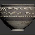 Ceramic Pot Sculpture Carving With Leaf And Dot Patterns And Broken Artistic Details